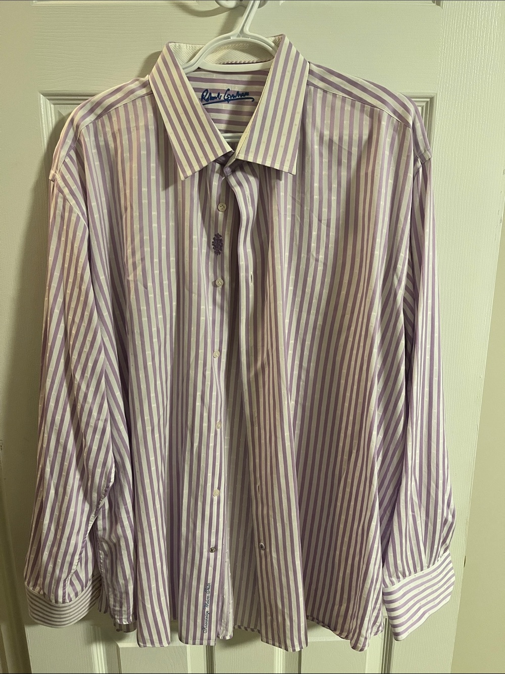 Robert Graham Lavender and White Striped Dress Shirt